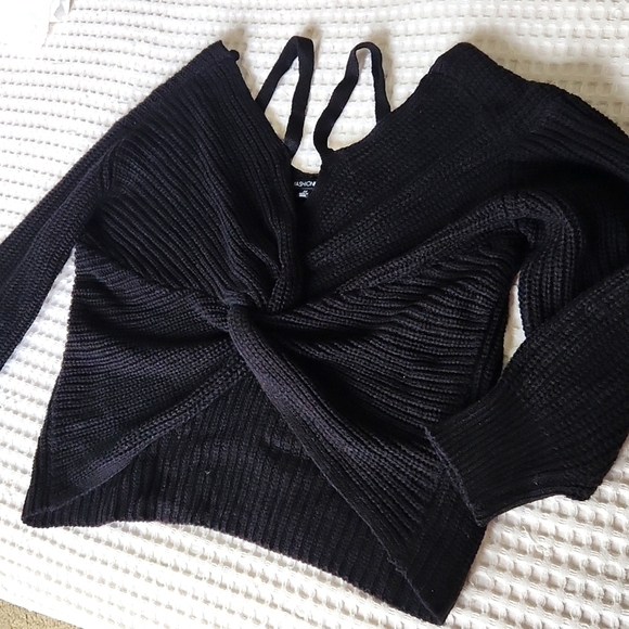 Chunky knit tie long sleeve Fashion nova sweater M Goth BASICS - Picture 4 of 11